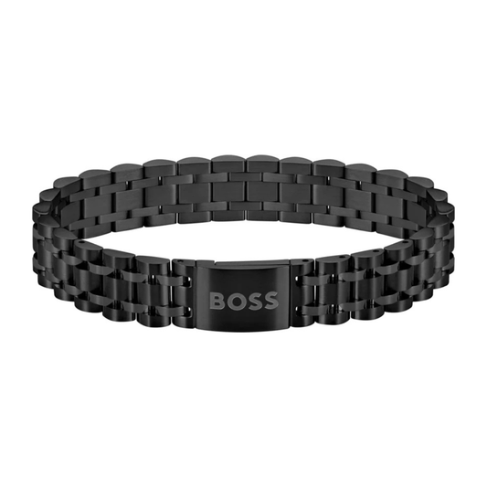 Black-steel cuff with magnetic logo closure